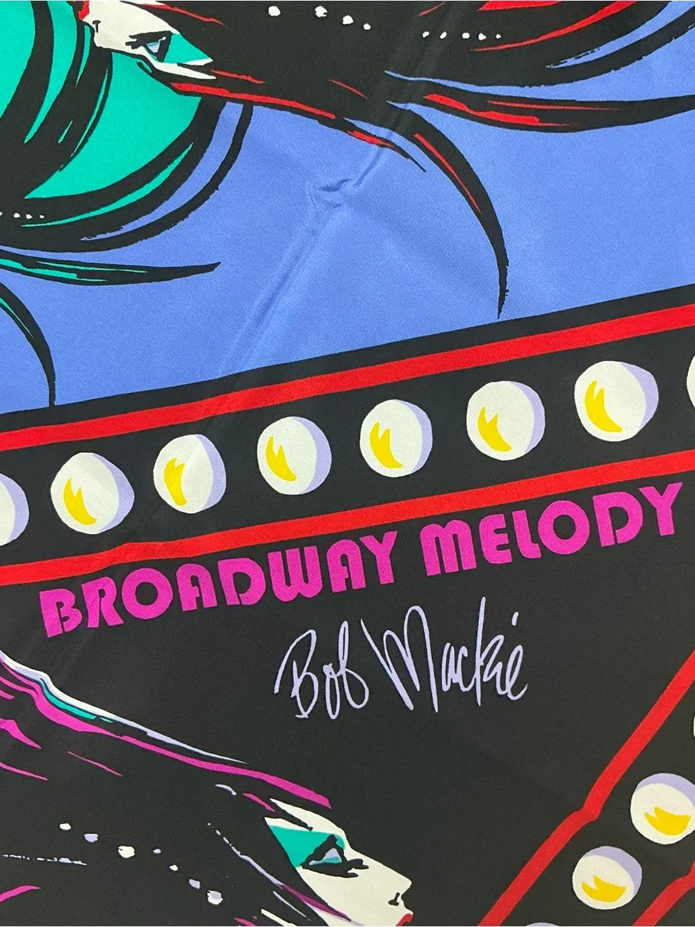 Vintage Bob Mackie 100% silk Broadway Melody reversible graphic scarf 39 x 39